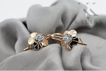 Pendientes Joyería vintage Circón Oro rosa antiguo original de 14k vec028r